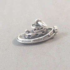 .925 Sterling Silver 3-D TUG BOAT CHARM NEW Pendant Ship Fishing Ocean 925 NT70