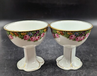 Vintage Royal Crown Bavaria Hand Painted Porcelain Floral Sherbet Cups Signed 4''
