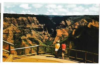 2 People on Observation Point WAIMEA CANYON Kauai Aerial View Hawaii HI Postcard