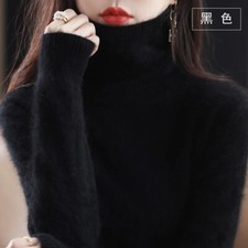 Autumn Winter Soft Mink Cashmere Sweater for Women High Neck Warm Loose Knitted