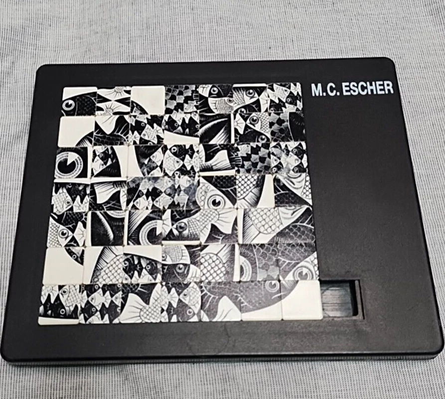 Vintage M.C. ESCHER Slide TILE PUZZLE 1990 Alemania PUSSYCAT PECES Y ESCAMAS 1959 Foto 2 de 2