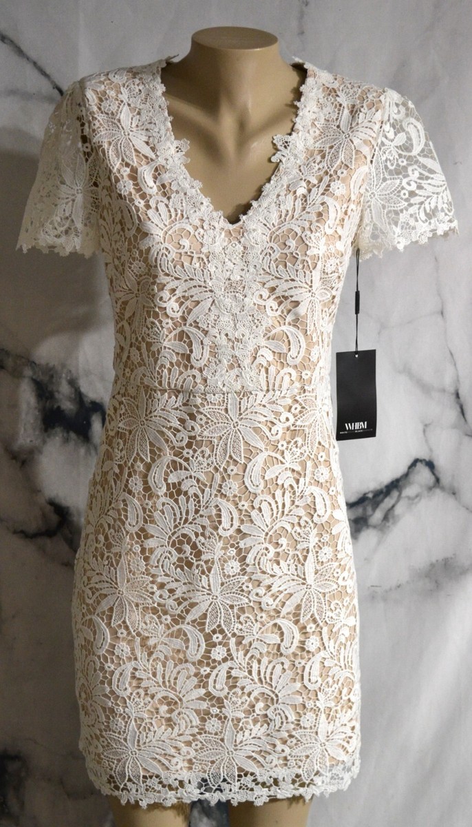 WHITE HOUSE BLACK MARKET NEW NWT Ecru Short Sleeve V Neck Lace