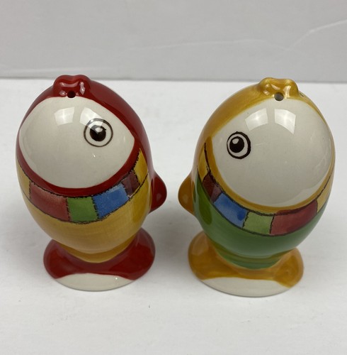 Tropical Fish Salt and Pepper Shakers Sea Ocean Big Round Hand Painted Ceramic - Picture 5 of 7