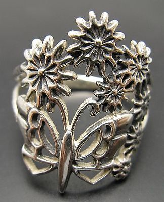 STERLING SILVER RING SOLID 925 BUTTERFLY FLOWER NEW SIZE 3.5-10 EMPRESS