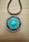 Boutique Turquoise & Brown Stone Necklace and Dangle Earring Set Oxidized Silver — photo 2