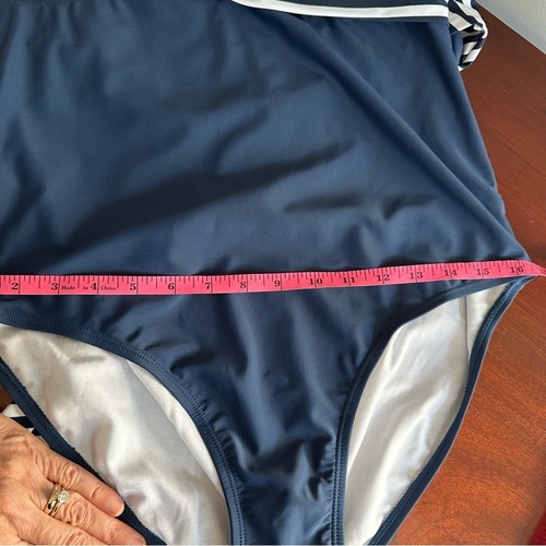 Meet Curve Faux Wrap Halter Swimsuit XL Blue White Striped NWT Retro Swim - Picture 14 of 16