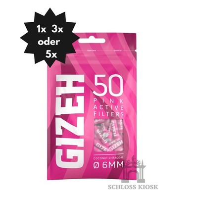 1x / 3x / 5x GIZEH PINK Active Filter Aktivkohle Slim 6mm Zigarettenfilter 50 St