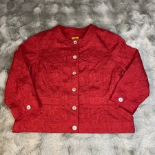 Ruby Rd. Red Textured Pleated Button Front Blazer Jacket Size 12 -0221