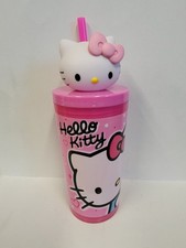 Water Bottle - Hello Kitty  Friends Pink 7" Plastic 12oz Straw Tumbler 3D Head