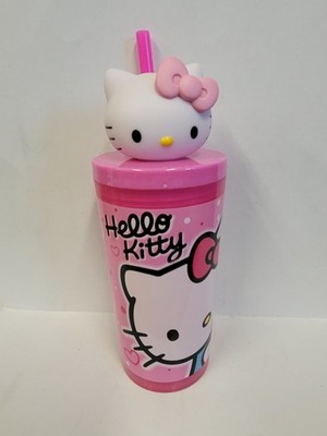 Water Bottle - Hello Kitty & Friends Pink 7'' Plastic 12oz Straw Tumbler 3D Head