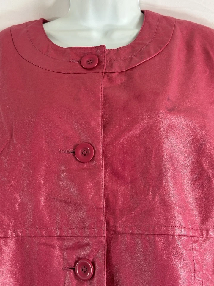 NWT's Bamboo Traders Sz L Pink Faux Leather 3 Button Swing Jacket 3/4 Slve Lined - Image 3 of 4