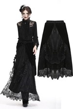 DARK IN LOVE Romantic Gothic Black Velvet Lace Long Party Steampunk Skirt