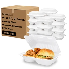 Karat Earth 2-Comp 9''x6'' Paper Hinged Containers, PFAS Free, Molded Fiber