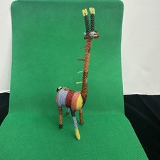 Giraffe Beaded Wire Figurine Green Purple Yellow Hand Made Africa Animal Safari