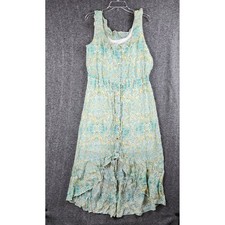Luxology High-Low Dress Womens Size L Turquoise Paisley Boho Ruffle NWT