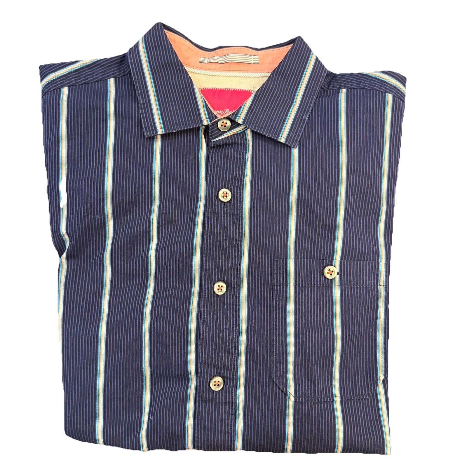 Tommy Bahama Shirt Mens Sz L Striped Colorful Flip Cuff Button Up Long Sleeve