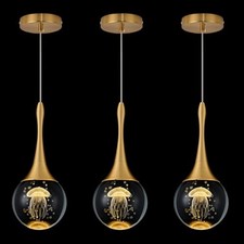 LED Pendant Light Kitchen Island Jellyfish Crystal 3 Pack Jellyfish Gold