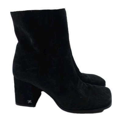 Sam Edelman Mayla Block Heel Squared Toe Seude Ankle Boot Zip Black Size 9M