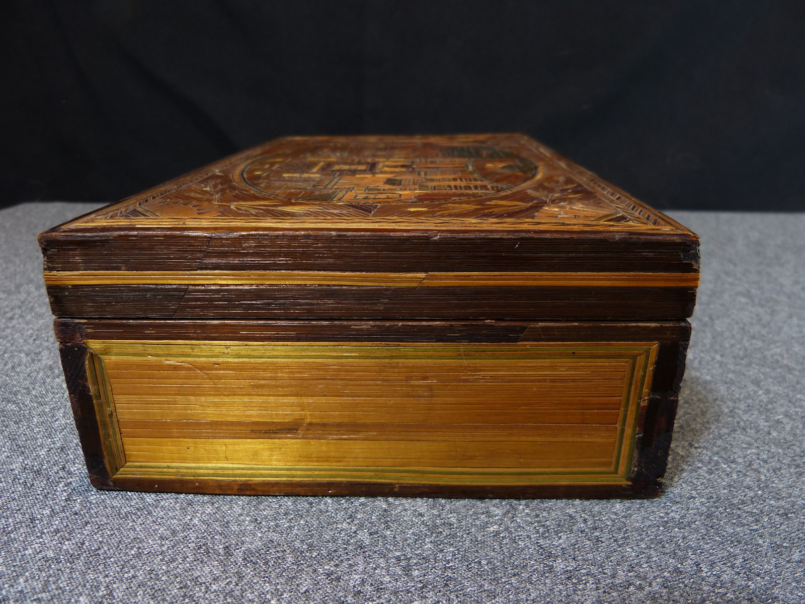 Antique 19th Century 19th Century Straw Marquetry Sewing Box Necessary Box
