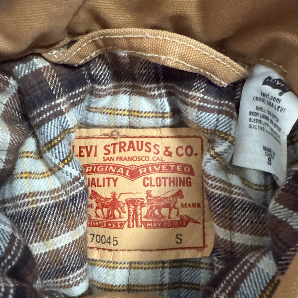 Chaqueta Levi's Chore Adulto Pequeña Marrón Tostado Lona Abrigo de Trabajo Forrado a Cuadros Foto 4 de 4