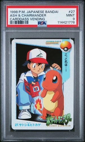PSA 9 Ash & Charmander 27 Pokémon Bandai Carddass Vending Series 4