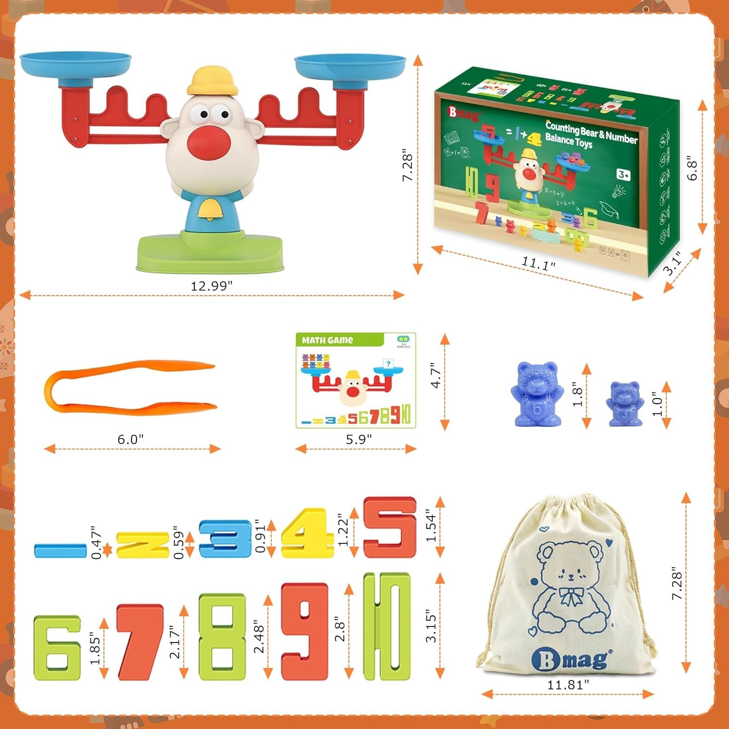 Creative 3-in-1 Balance Math Game for Kids with 30 Counting Bears & 10 Numbers thumbnail 6