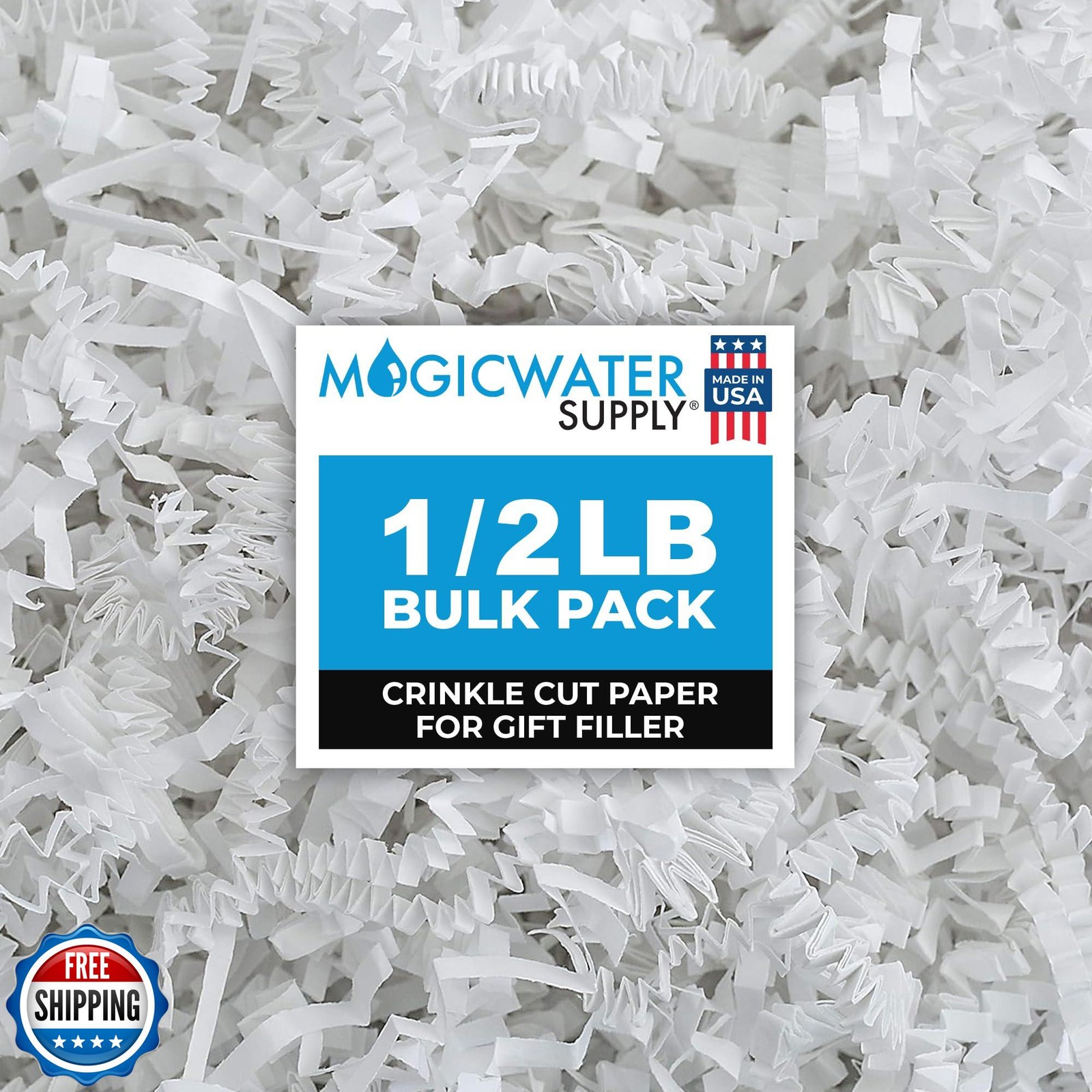 MagicWater Crinkle Cut Paper for Gift Baskets - 1/2 LB - Whi