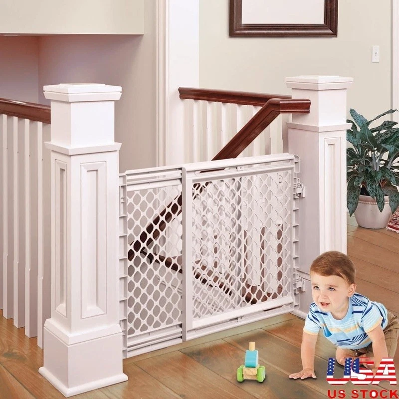Secure Baby Safety Gate Stairs Soft Plastic One-Hand Operation Child Safety New