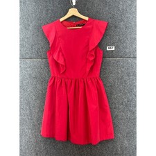 ZARA Basic Red Ruffle Flutter Sleeve Pleated Mini Dress Small