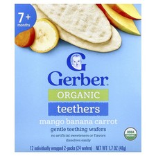 Organic Teethers, Gentle Teething Wafers, 7 Months, Mango Banana Carrot, 12