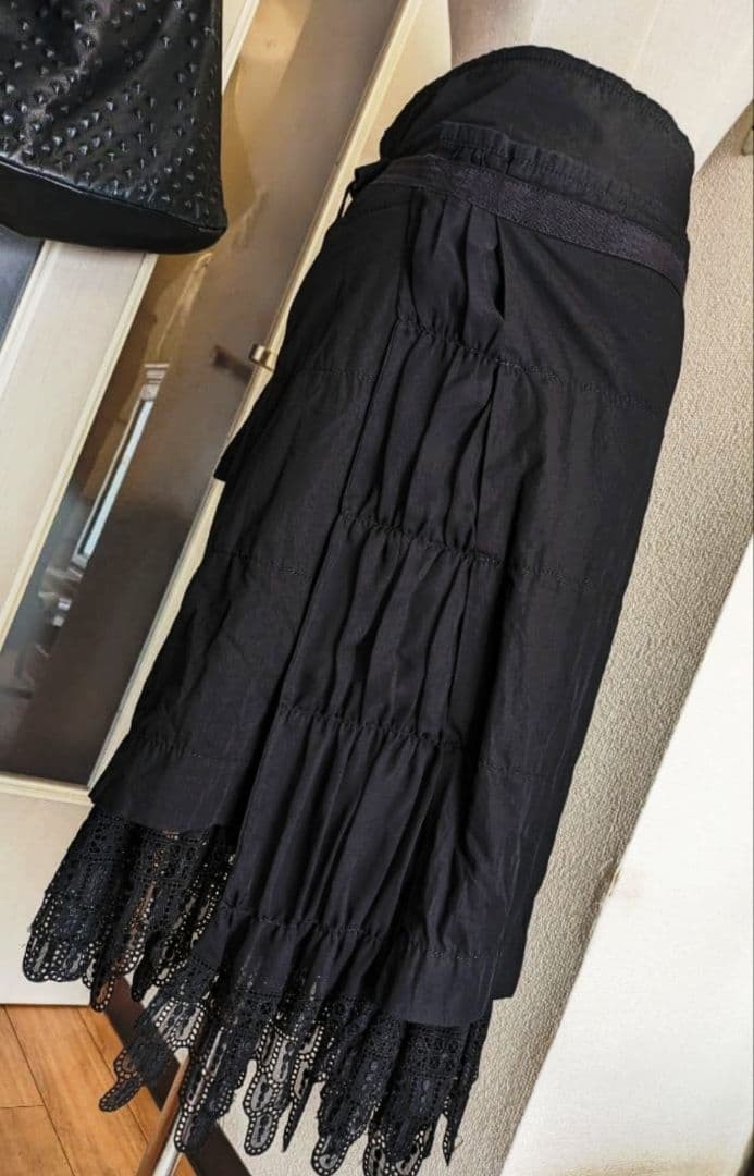 ARCHIVE COMME des GARCONS Prototype Lace Patchwork Sheer Wrap Skirt Black View 2