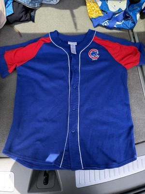 Team Athletics Chicago Cubs MLB Boys Button-Up Jersey Blue/Red CHICAGO Back L