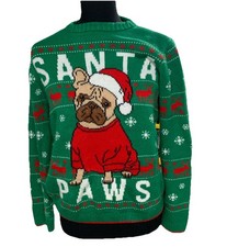 FRENCH BULLDOG Santa Paws Holiday Time Ugly Christmas Sweater Youth 14-16 Pug