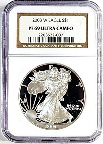 2003 W Proof American Silver Eagle NGC PF 69 DCAM Old Holder  Ultra Deep Cameo