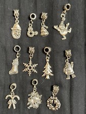 Lot of 11 Silver Christmas Charm Bracelet / Necklace Charms - Santa, Snow Flakes