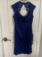 XSCAPE Dark Blue Capped Sleeve Slinky Dress size 6