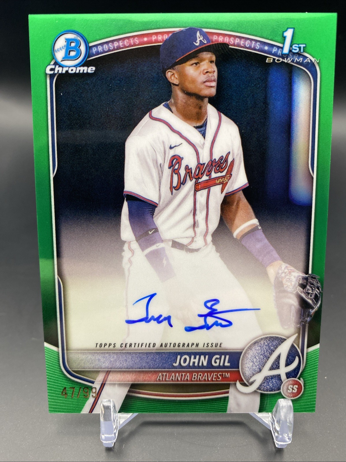 2025 Bowman Chrome John Gil (#CPA-JG) Green 1st Bowman ON-CARD Auto /99