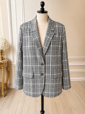Treasure & Bond Gray Avery Plaid Oversized Blazer Jacket Women s Medium NWT