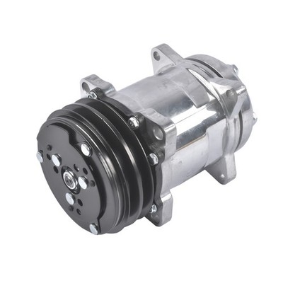 Black A/C Compressor w/ 2-Groove Pulley for Sanden 508 Style V-Belt 12V Chrome