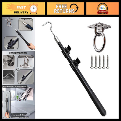 Extendable Attic Pull Down Ladder System Kit - Stairs Hook Rod with Steel Handle