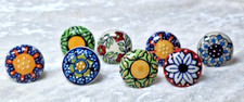 Hand Painted Ceramic Knobs Drawer Pulls Mixed Colors Patterns Set Of 8