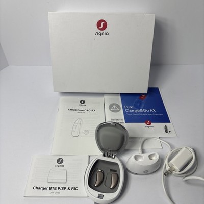 Signia Pure Charge&Go 3AX RIC Rechargeable Hearing Aid + Charger + Case & Manual