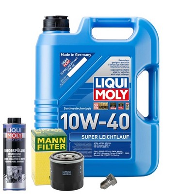 Motoröl 10W40 LIQUI MOLY 5L+MANN Ölfilter+Spülung+Ölablassschraube