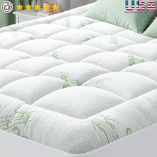 Ultra Soft Cooling Mattress Topper Deep Pocket Quilted Pad Bamboo Viscose New