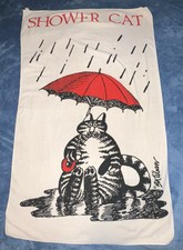 Kliban Cat Towel Shower Cat With Umbrella Beach Towel 1980s Vintage Rare