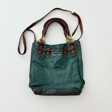 バッグ archive miu miu 2way Green Leather Tote MIU MIU Green Leather Shoulder Bag 2way Matelasse Pleated | eBay