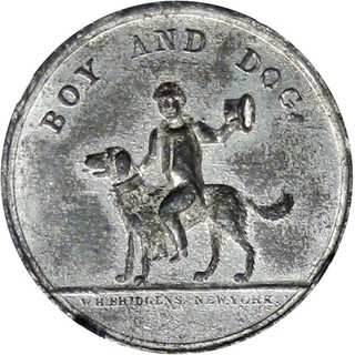 1858 New York City Merchant Token Lovett Lightening Dog NGC