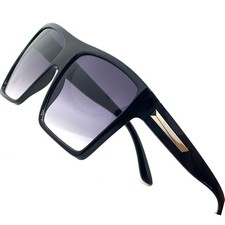 Oversized Square Sunglasses Black Fashion Metal Accent Flat Top Shades Luxury
