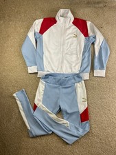 Vintage Puma Women's Track Suit Set Size Large Jacket And Pants Blue White Red