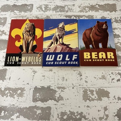 Vintage Boy Scouts Cub Scout Book Lot 3 Lion Wolf Bear 1950s PB USA Illustrated